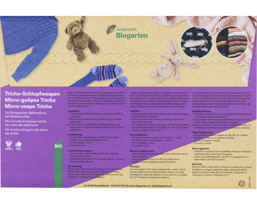 Emballage pour guêpes trichogrammes pour la lutte biologique contre les mites des vêtements