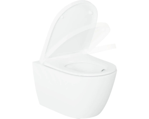 WC suspendu à fond creux avec bride ouverte et siège de WC