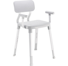 Chaise de douche avec dossier et accoudoirs, réglable en hauteur
