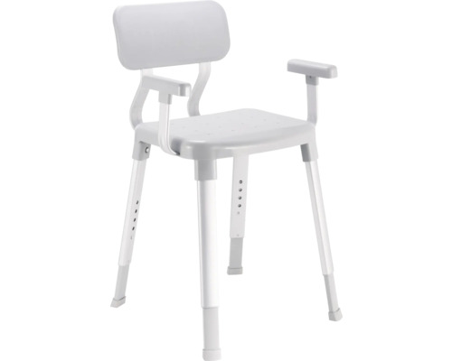 Chaise de douche avec dossier et accoudoirs, réglable en hauteur