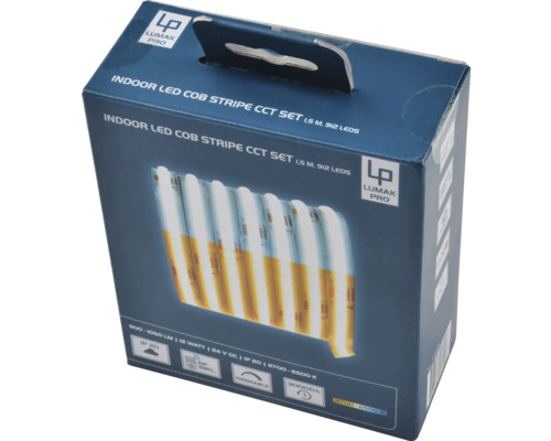 Verpackung einer Lumak Pro Indoor LED COB Stripe CCT Set mit 1,5 Metern und 912 LEDs