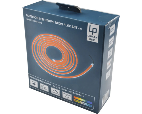 Verpackung eines LED Neon Flex Sets für den Aussenbereich mit 5 Metern Länge