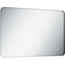 Miroir de salle de bain rectangulaire avec angles arrondis et éléments de commande