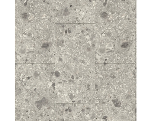 Stratifié Nature Sense Triestino Terrazzo gris carrelage 1292 x 327 x 8 mm Carreaux de sol gris avec motif de pierre