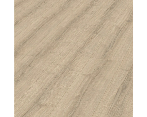 Stratifié Nature Sense Sherman chêne marron plancher maison de campagne 1292 x 246 x 8 mm Gros plan d'un sol stratifié avec une structure en bois