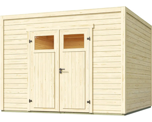 Abri de jardin en bois avec double porte et fenêtres