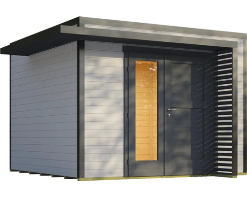 Abri de jardin avec fenêtre et paroi à lamelles