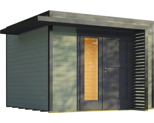 Abri de jardin moderne avec toit plat et double porte