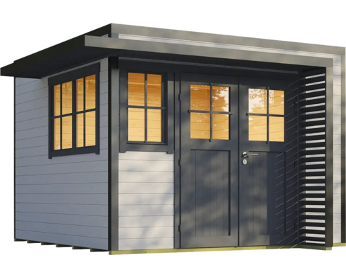 Abri de jardin weka Amberley 28 mm y compris plancher, fenêtre 350 x 353 cm gris-anthracite Abri de jardin moderne avec fenêtre et double porte