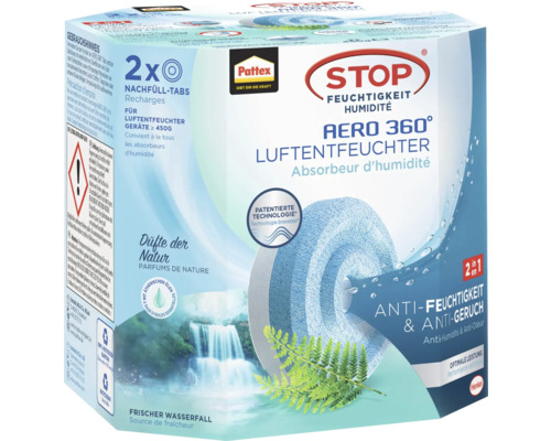 Pattex Luftentfeuchter Aero 360° Nachfüllpackung Tabs Wasserfall 2 x 450g Pattex Stop Feuchtigkeit Aero 360 Grad Luftentfeuchter Nachfüllpackung