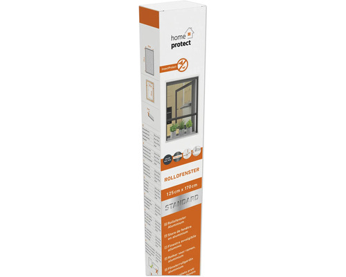 Verpackung eines Rollofensters aus Aluminium mit den Maßen 125 cm x 170 cm von Home Protect