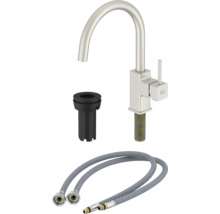 Robinet de cuisine avec accessoires de montage et flexibles de raccordement