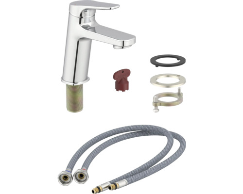 Robinet de lavabo avec accessoires de montage et flexibles de raccordement