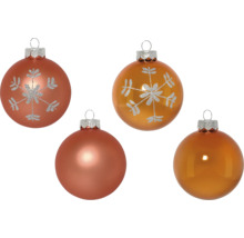 Mehrere Weihnachtsbaumkugeln aus Glas, einige davon mit Schneeflockenmuster