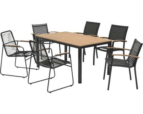 Table de jardin avec six chaises de jardin