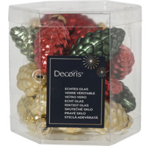 Verpackung mit Christbaumschmuck in Zapfenform aus Glas