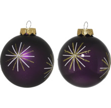 Zwei violette Weihnachtskugeln mit Sternmuster