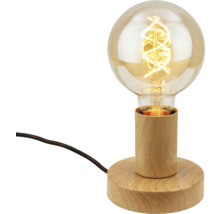 Dekorative Tischleuchte mit Holzfuss und Edison Glühbirne