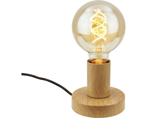 Dekorative Tischleuchte mit Holzfuss und Edison Glühbirne