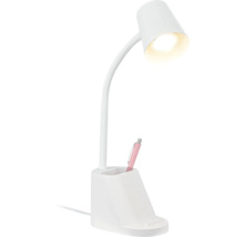 Weisse Schreibtischlampe mit Stifthalter und LED-Leuchtmittel