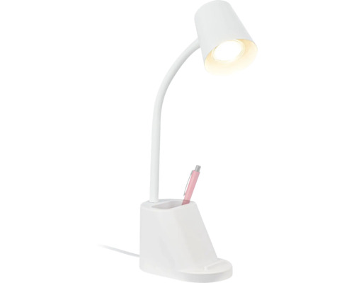 Weisse Schreibtischlampe mit Stifthalter und LED-Leuchtmittel