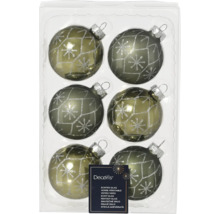Sechs Christbaumkugeln aus Glas mit Sternmuster im Karton