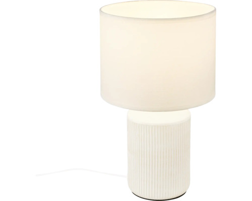 Tischleuchte mit zylindrischem Schirm und geripptem Sockel
