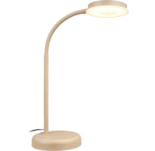 Tischleuchte mit rundem Lampenkopf und gebogenem Leuchtenarm