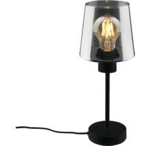 Tischleuchte mit transparentem Lampenschirm und schwarzem Fuss