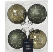 Vier Christbaumkugeln mit Schneeflockenmuster aus Glas