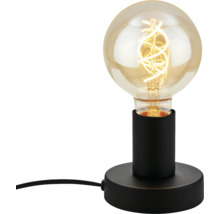 Tischleuchte mit grosser Glühbirne auf schwarzem Sockel