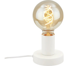 Tischleuchte mit runder Glühbirne auf weißem Sockel