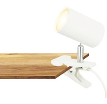 Klemmleuchte an Holzbrett