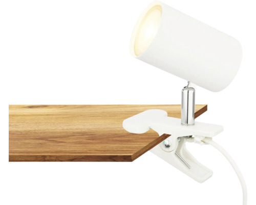 Klemmleuchte an Holzbrett