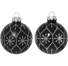 Deux boules de Noël noires avec décor argenté