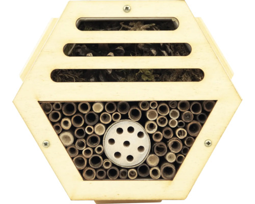 Hôtel à insectes en bois avec différents matériaux de remplissage pour différentes espèces d'insectes