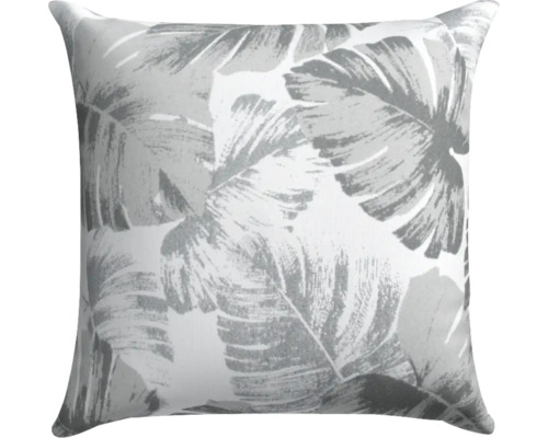 Kissen Stone Monstera grau weiss gemustert 48 cm x 48 cm Kissen mit Blätter Muster