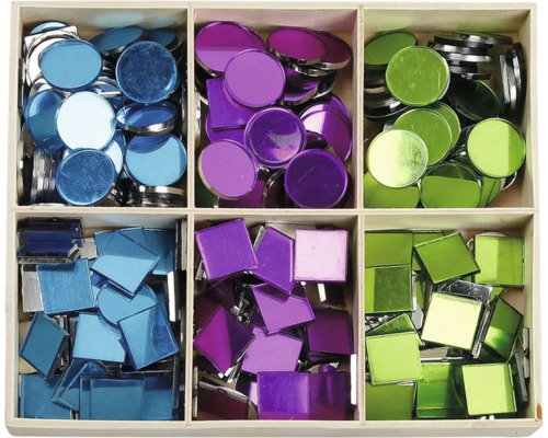 Sortierkasten mit runden und quadratischen Mosaiksteinen