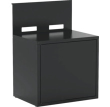 Schwarzer Stahlblechschrank mit Tür und Rückwand mit rechteckigen Aussparungen