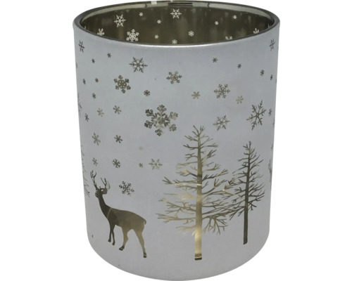 Photophore H 10 ø 8,8 cm blanc-or Photophore avec motif cerf et sapin