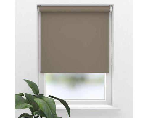 Beige Stoffrollos am Fenster mit Kettenzug