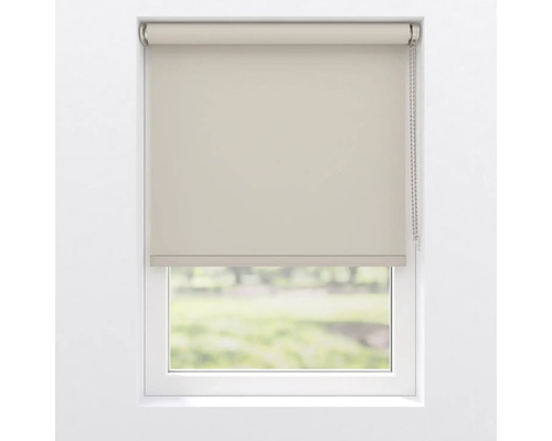 Beige Fensterrollo im geschlossenen Zustand