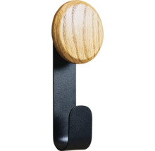 Patère murale avec une tête ronde en bois et un crochet en métal