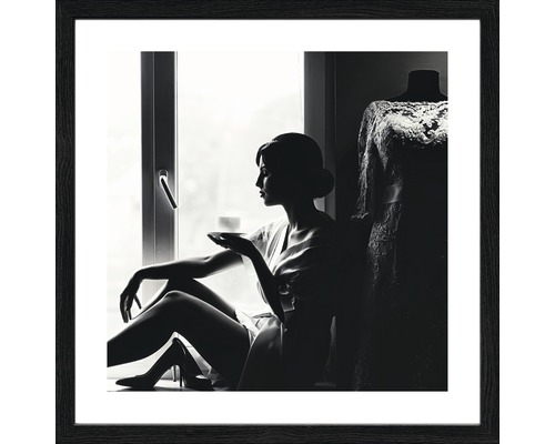 Gerahmtes Bild Lady drinking coffe 33x33 cm