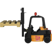 Spielzeug-Gabelstapler mit Palette und Hornbach Logo