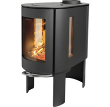 Kaminofen mit Glasfenster und Holzscheiten