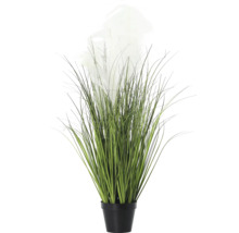 Plante artificielle décorative avec herbes et fleurs dans un pot noir