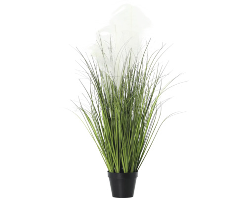 Plante artificielle décorative avec herbes et fleurs dans un pot noir