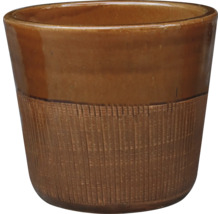 Pot de fleurs en céramique brune avec texture rainurée