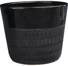 Pot de fleurs en céramique noire avec motif rainuré vertical